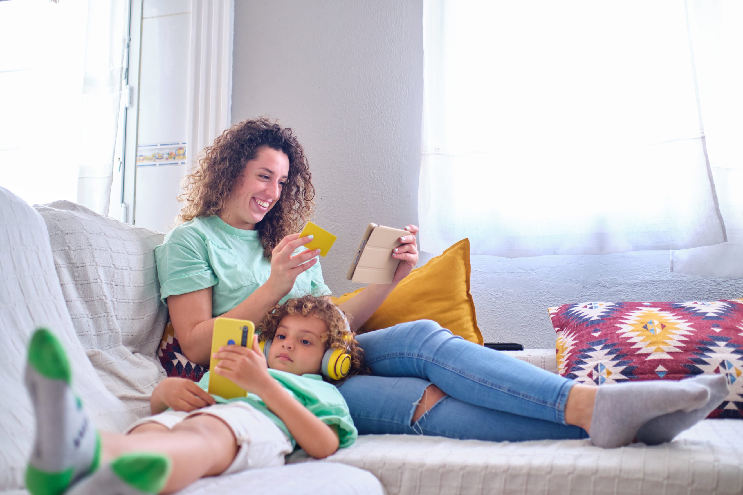 Mother and childing using smart device