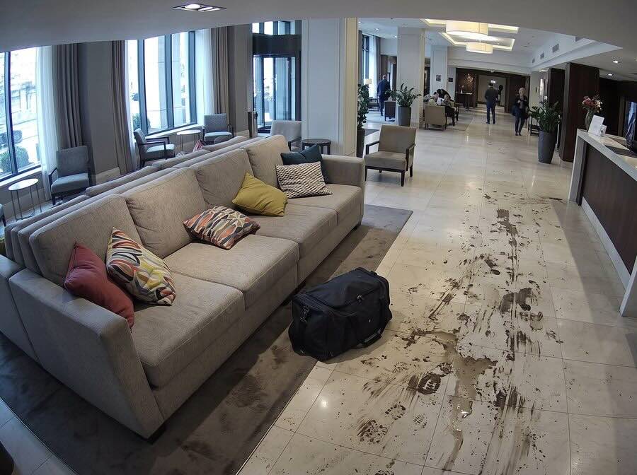 Asking a camera questions with VLM: an untidy hotel lobby